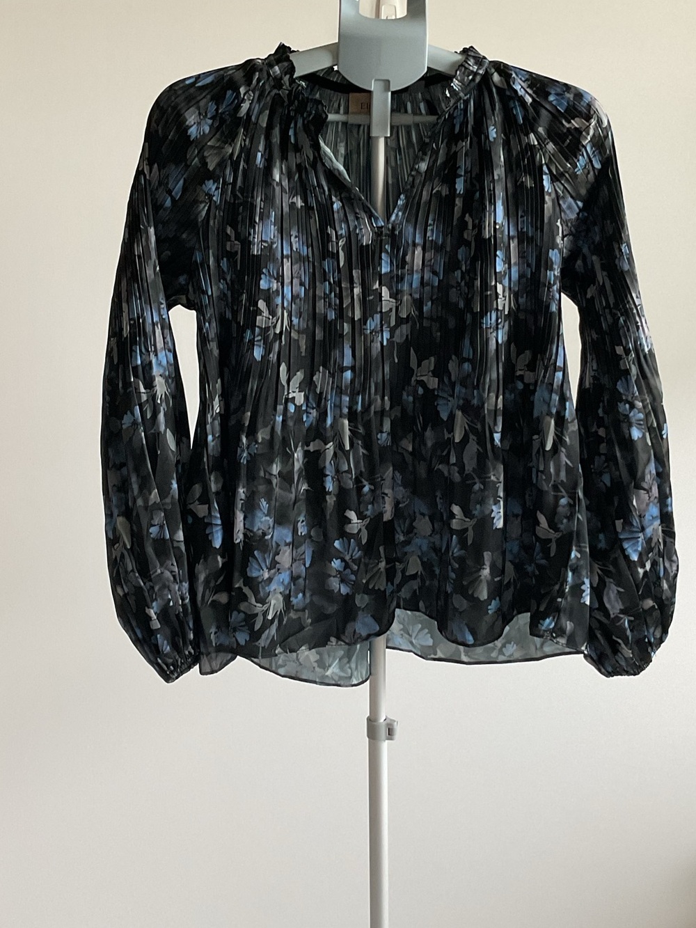 Elie Tahari Black and Blue Floral Blouse